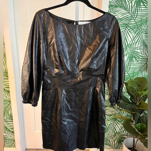 NEW Ba&sh Black Faux Leather Puff Sleeve Dress Medium - Picture 4 of 10